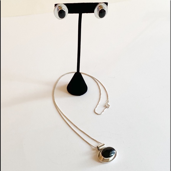 Black Stone 925 Mexico Earrings &  Necklace Set - Picture 10 of 10